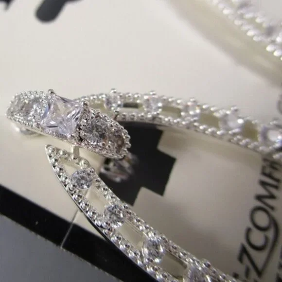 NAPIER 1980's Bold Silver Clear CZ Door Knocker E-Z Comfort Clip On Earrings~NEW - Picture 4 of 4